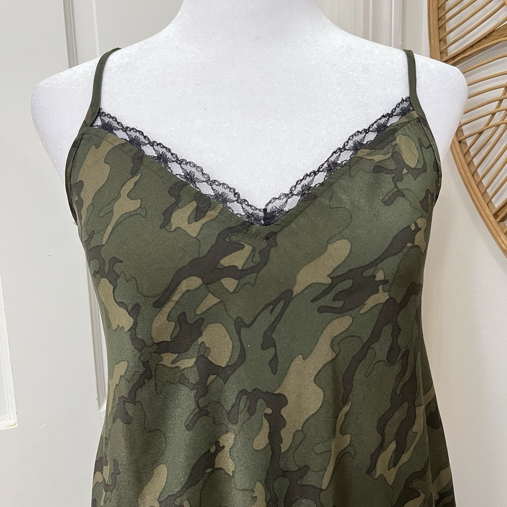 Slip Dress Forest Green Camo Midi S Lace Trim Grunge‎ Woodland Festival Y2K Boho